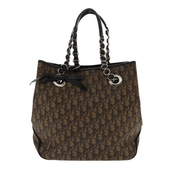 Christian Dior Trotter Romantic Tote Bag PVC Leather Brown Silver Auth 94254 - Picture 13 of 16